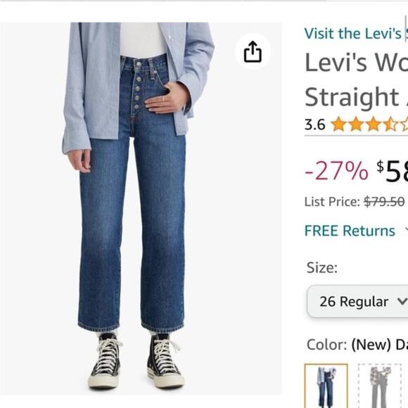 Levi's Denim - Women mile high rise Levi cropped wide leg button fly sz 28 straight new